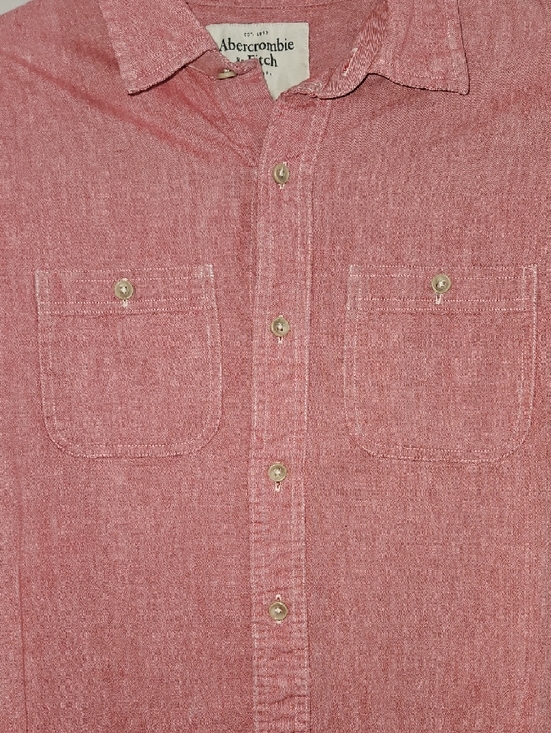 Abercrombie & Fitch Muscle Fit Button Up Shirt Small Red Distressed Look Cotton - Picture 6 of 10